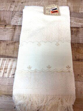 Crafts Plus Decorative Cross Stitch Hand Towel With Fringe & Embroidered Accents